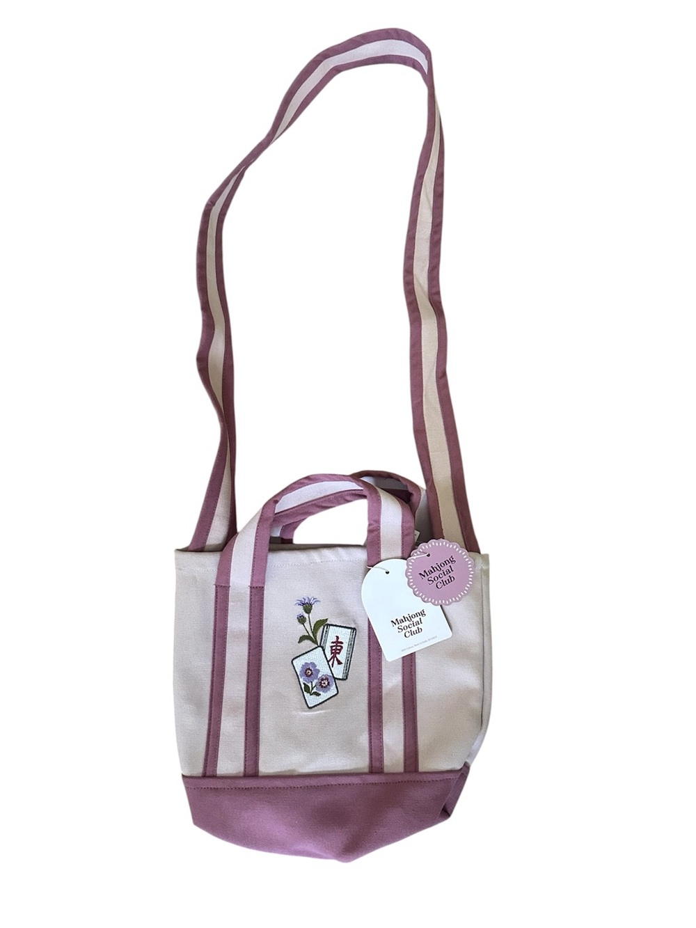 NWT Mahjong Social Club Canvas Tote/Crossbody, embroidered